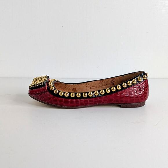 Jeffrey Campbell Dauphine Studded Ballet Flats 6 Croc Burgundy Patent Punk - Picture 7 of 15